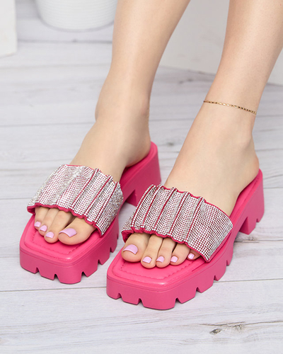 OUTLET Chaussons femme rose foncé avec zircons cubiques Emkoy- Footwear