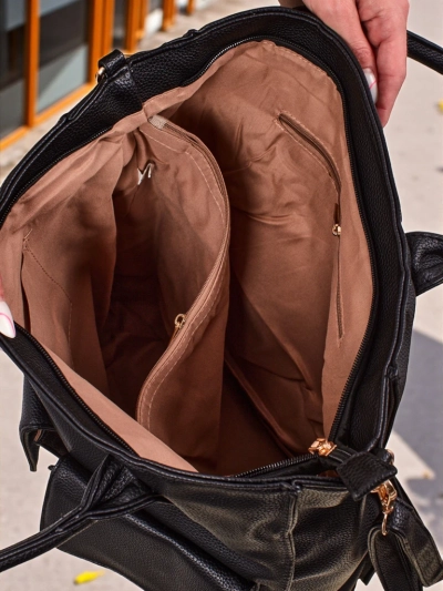 Grand sac pour femme Luna Nero – shopper A4 en cuir écologique avec bandoulière