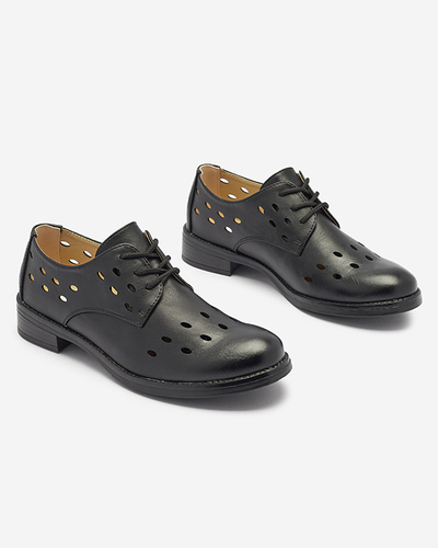 Demi-souliers en cuir écologique ajouré pour femmes en noir Selofso- Footwear