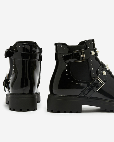 Boots femme laquées noires avec perles Visos - Footwear