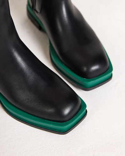 Bottes hautes pour femmes à bout carré noires et vertes Litepi - Footwear