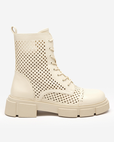 Bottes pour femmes beiges ajourées à talons plats Rolika - Footwear