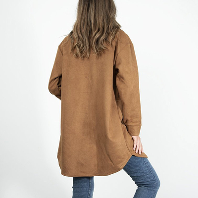 Veste chemise oversize femme en éco-daim marron - Vêtements