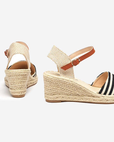 OUTLET Espadrilles femme noires à rayures sur le compensé Mecera - Chaussures