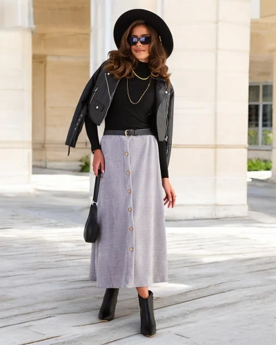 Royalfashion Jupe midi pour femme avec boutons décoratifs