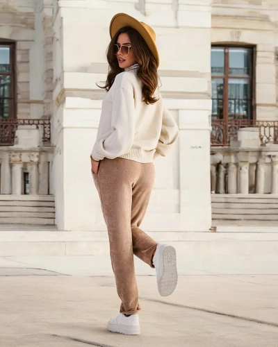 Royalfashion Pantalon simple pour femme en velours côtelé