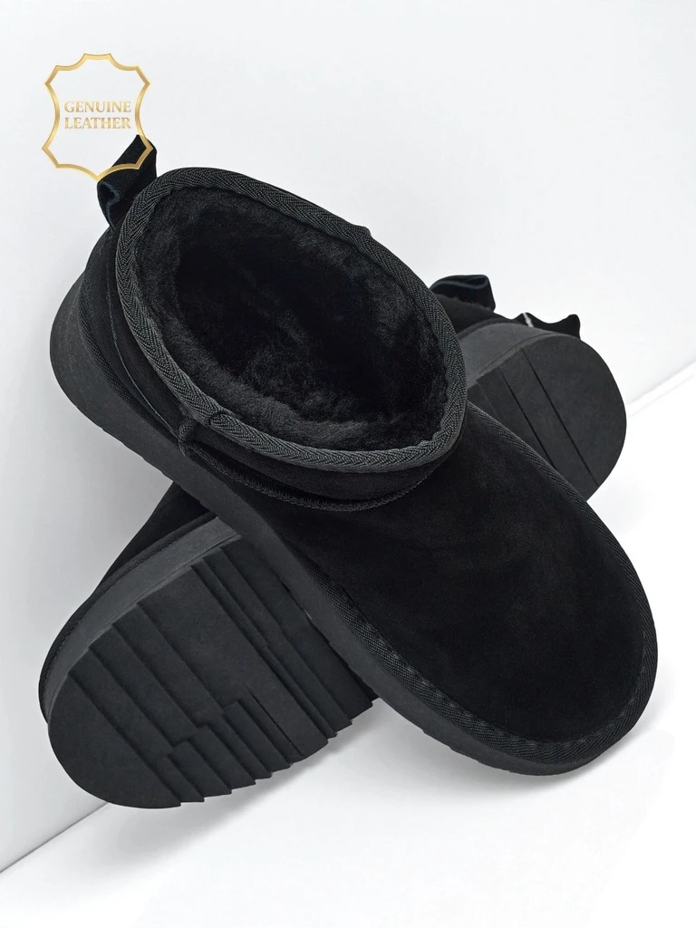 Bottes courtes style bottes de neige pour femmes en cuir naturel Elunara