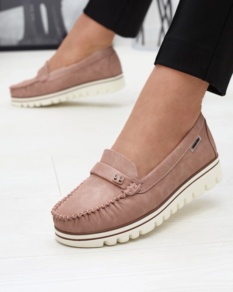 Mocassins pour femme rose foncé avec paillettes et zircon Retiga - Chaussures