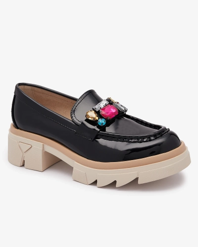 Mocassins noirs laqués avec pierres colorées Sarix - Footwear