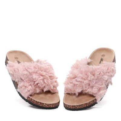 Tongs roses avec manteau en peau de mouton - Chaussures 1