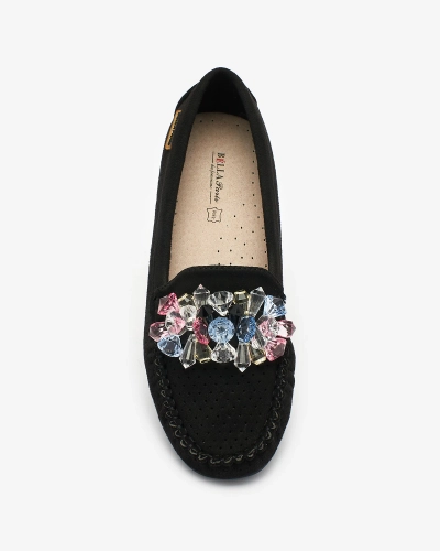 Royalfashion Mocassins noirs ajourés pour femme avec cristaux décoratifs Cizzas