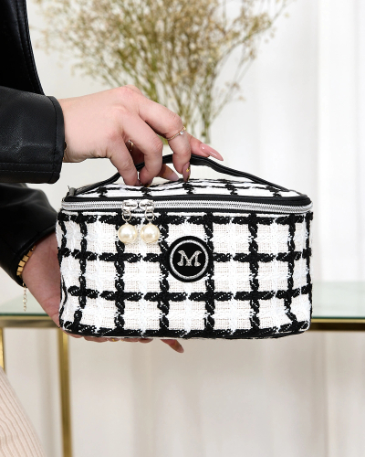 Royalfashion Sac cosmétique à carreaux pour femme en blanc