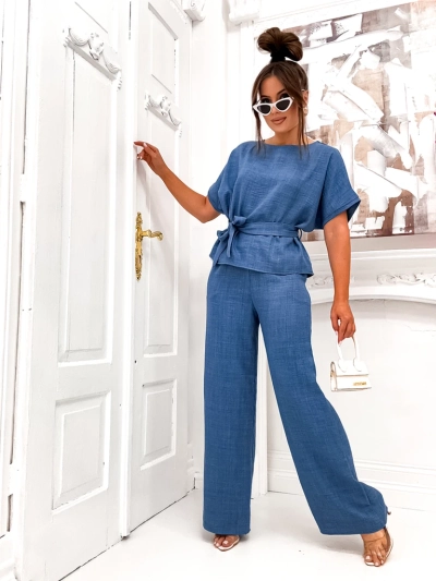 Ensemble Royalfashion pour femmes avec une blouse à manches courtes et un pantalon large