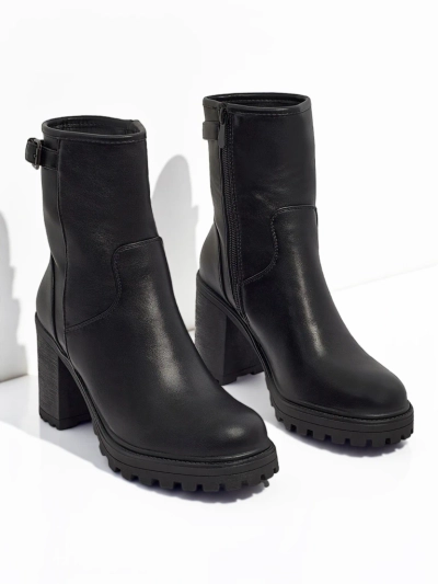 Bottines femme en cuir écologique à talons épais Sylvarra