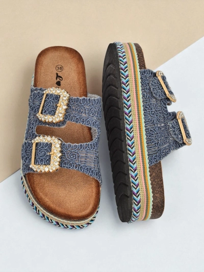 Royalfashion Sandales pour femmes avec boucles strass GlamCork
