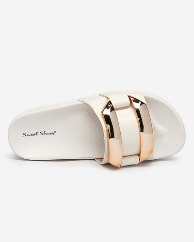 Chaussons femme blanc ornement Serina doré - Footwear