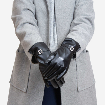 Gants classiques noirs en éco-cuir pour femmes avec boucle - Accessoires