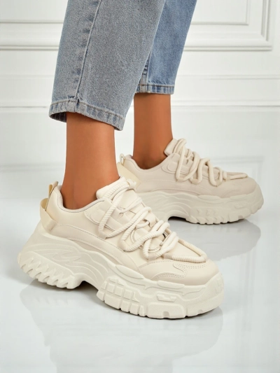 Sneakers beiges pour femmes Athenia en cuir écologique sur plateforme de 6,5 cm