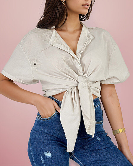 Royalfashion Chemise oversize brodée pour femme