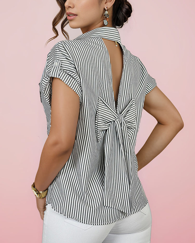 Royalfashion Chemise rayée pour femme avec nœud
