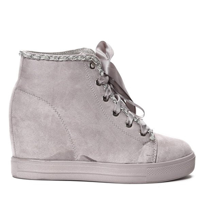 Szare sneakersy na krytym koturnie wiązane wstążką Isabela- Obuwie