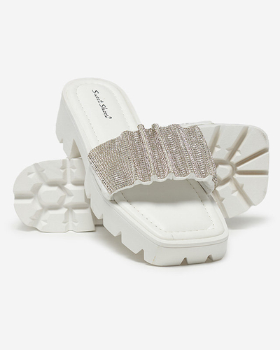 OUTLET Chaussons blancs pour femmes avec zircons cubiques Emkoy- Footwear