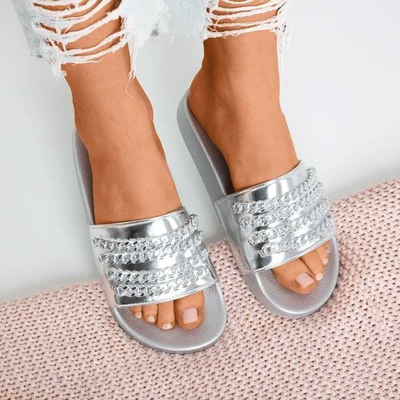 Tongs en argent avec chaîne Slivien - Chaussures 1