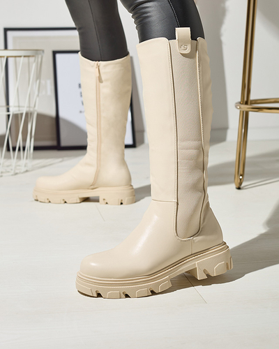 Bottes mi-mollets pour femmes crème Vebissa- Footwear