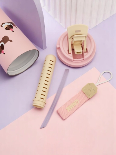 Royalfashion Mug thermique avec un panier, une paille et un bec Happy Dog
