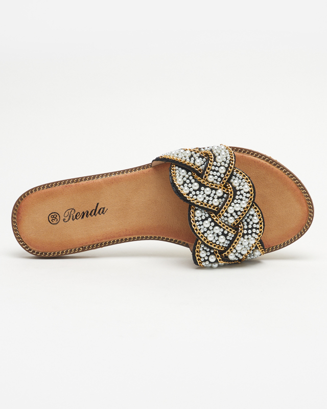 Chaussons pour femmes noirs avec perles et perles Cetera - Chaussures