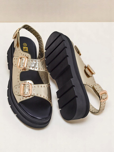 Royalfashion Sandales pour femmes à semelle épaisse avec strass Rocky Chic