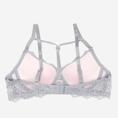 Soutien-gorge à bretelles en dentelle grise et rose - Sous-vêtements