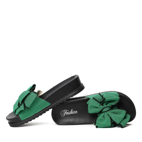 Zielone klapki z kokardką Marjorie- Obuwie