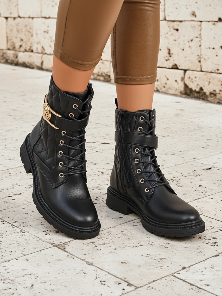 Bottines matelassées pour femmes en cuir écologique Sable Rose