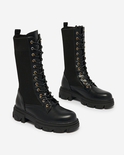 Royalfashion Bottes à talons plats ajourées noires pour femme Kaliffo