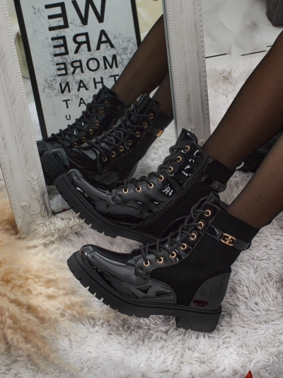 Bottines à lacets en cuir écologique mat et verni Alvinea