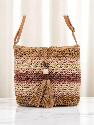 Royalfashion Petit sac à main en paille pour femme Rayé Charm Mini