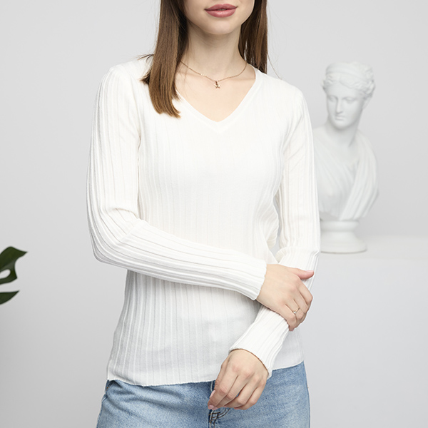 Pull côtelé blanc femme - Vêtements