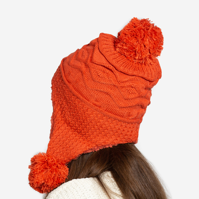 Bonnet isotherme femme orange à pompons - Accessoires