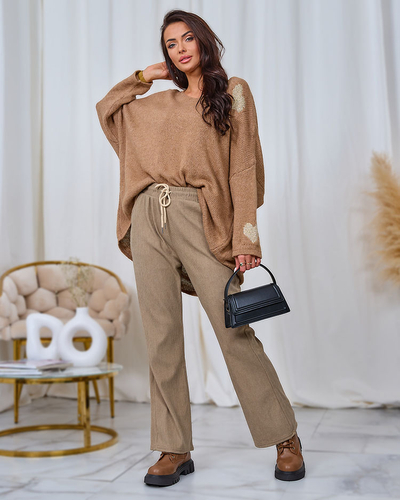Royalfashion Pantalon en velours côtelé pour femme de couleur kaki