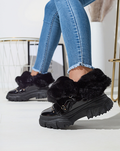 Bottes de neige noires à lacets pour femmes Fentes- Footwear