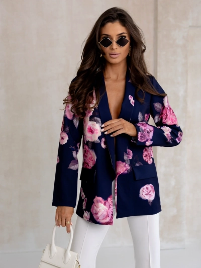 Blazer femme Royalfashion sans fermeture avec des fleurs roses