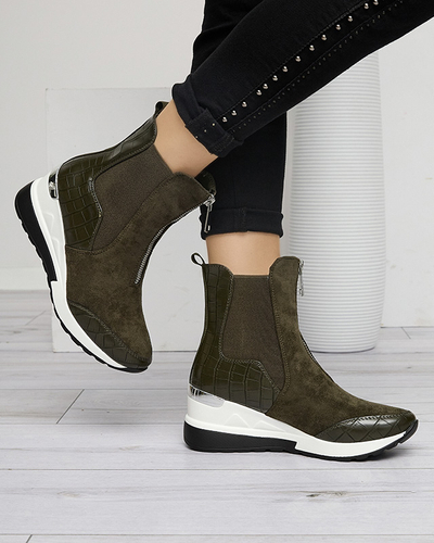 Baskets hautes pour femmes vert foncé avec gaufrage Looyis - Footwear