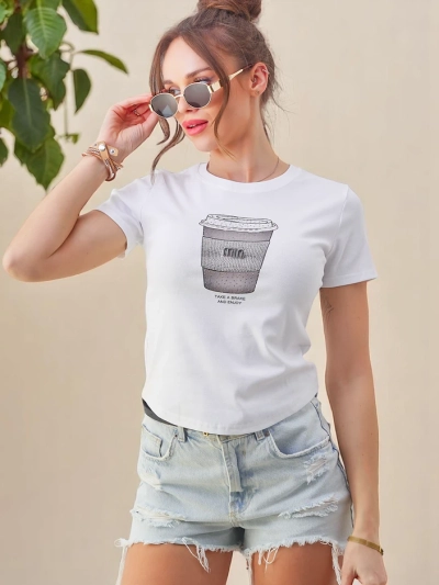 T-shirt en coton pour femmes Royalfashion avec impression en strass
