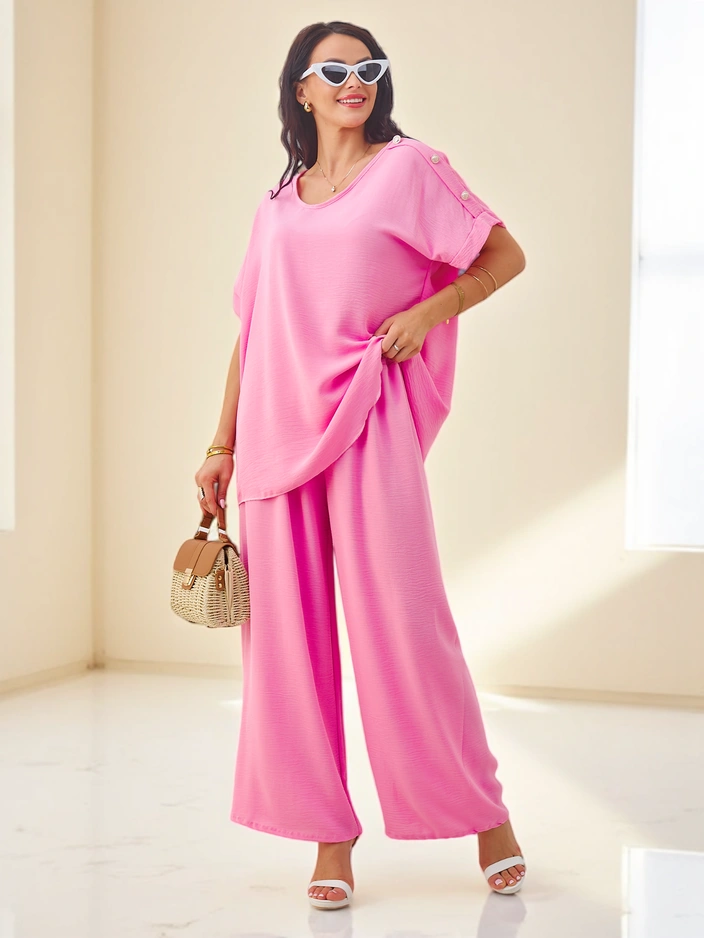 Ensemble en coton Royalfashion pour femmes avec des manches courtes et un pantalon large