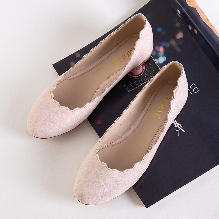 OUTLET Ballerines femme rose clair en éco-daim Antonelia - Souliers