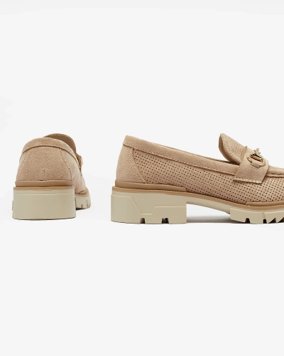 Royalfashion Mocassins ajourés pour femme marron clair avec chaîne Imerila