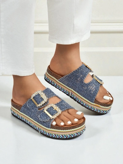 Royalfashion Sandales pour femmes avec boucles strass GlamCork