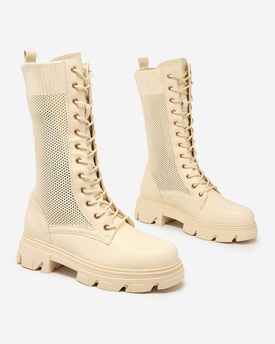 Royalfashion Bottes ajourées à lacets crème pour femme Buhomias