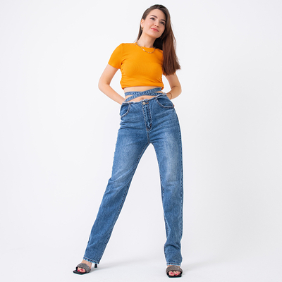 Jean bleu boyfriend pour femme avec ceinture décorative - Vêtements